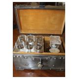 Decanter & 6 Glasses in Metal Case