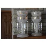 Late Victorian Milk Glass Lustres with Prisms