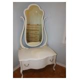 White Vanity Dresser table with Mirror on Wheels