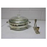 Plated Silver Casserole Dish/Holder & Candlestick