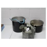 2 Aluminum Pots & Galvanized Watering Can