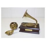 Vintage Victorian Style Brass & Wood Gramaphone