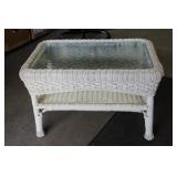 Rattan Glass Top Table 28x18x18H