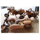 3 Carved Wooden Motorcycles