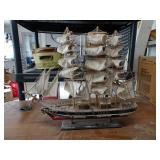 20" Wide Wood Model Ship On Stand