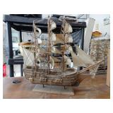 21" Wide Wood Model Ship On Stand