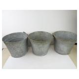 Lot of 3 Vintage Galvanized Steel Buckets