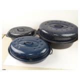 Lot of 3 Enamelware Roasting Pans with Lids