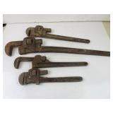 Lot of 4 Large Vintage Pipe Wrenches