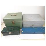 Lot of Misc. Tin Chests & Storage - Wood box has
