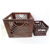 Lot of 2 Brown Plastic Storage Crates