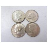 Lot of 4 U.S. 40% Silver Kennedy Half Dollars
