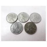 Lot of 5 U.S. 1943 Steel Pennies - Various Mint