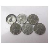 Lot of 6 U.S. 1943 Steel Pennies - Various Mint
