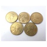 Lot of 5 U.S. Sacagawea One Dollar Coins