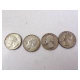 Lot of 4 Silver U.S. Washington Quarters