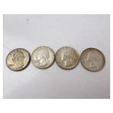 Lot of 4 Silver U.S. Washington Quarters