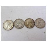 Lot of 4 Silver U.S. Washington Quarters