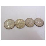 Lot of 4 Silver U.S. Washington Quarters