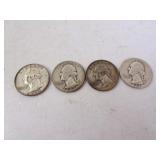 Lot of 4 Silver U.S. Washington Quarters