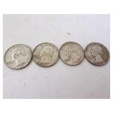Lot of 4 Silver U.S. Washington Quarters