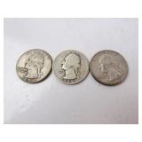 Lot of 3 90% Silver U.S. Washington Quarters