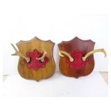 Lot of 2 Deer Antler Mounts on Wooden Plaques