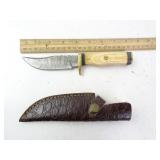 Damascus MHS Fixed Blade Hunting Knife w/ Sheath