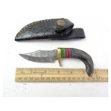 Horn Handle Style Damascus Fixed Blade Knife w/