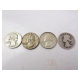 Lot of 4 Silver U.S. Washington Quarters