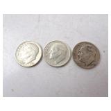 Lot of 3 90% Silver U.S. Roosevelt Dimes