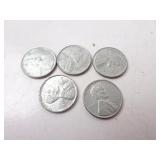 Lot of 5 U.S. 1943 Steel Pennies - Various Mint