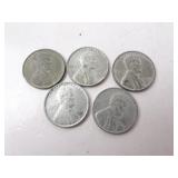 Lot of 5 U.S. 1943 Steel Pennies - Various Mint