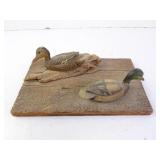 Barn Wood Panel with Small Duck Statues 11" x 7"