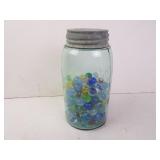 Lidded Jar of Vintage Glass Marbles