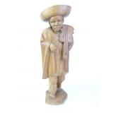 16" Tall Wood Carved Man with Violin Statue