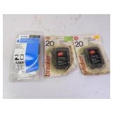 Lot of 3 New 20 Amp Breakers in Packaging