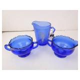 Lot of 3 Antique Cobalt Glass Pieces - Shirley