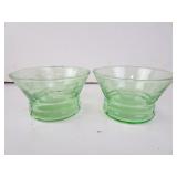 Lot of 2 Antique Etched Uranium Glass Small Bowls