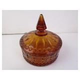Antique Amber Glass Finial Lidded Candy Dish