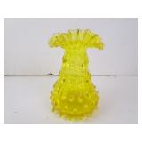 5.5" Vintage Canary Yellow Glass Hobnail Fluted