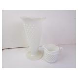 Lot of 2 Vintage Hobnail Milk Glass Items - Vase