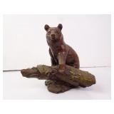 6" Carved Wood Bear on Log Statue