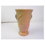 6.5" Antique Weller Stoneware Matte Peach Flower