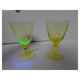 Pair of Matching Vintage Vaseline Uranium Glass