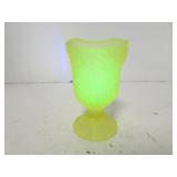 4" Antique Yellow Vaseline Glass Bud Vase - Glows