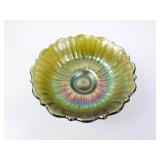 Vintage Green Carnival Glass Bowl 5.5"