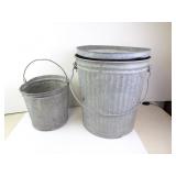 Lot of 2 Vintage Galvanized Steel Buckets - Trash