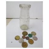 Silver Seal Milk Jar w/ Coins and Tokens