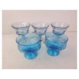 Lot of 5 Vintage Blue Glass Goblets